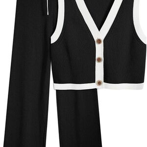 Black and White Knit Vest and Pants Set